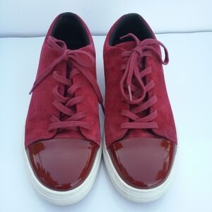 Paul Smith Men's Burgundy Suede Sneakers with Patent Toe Caps